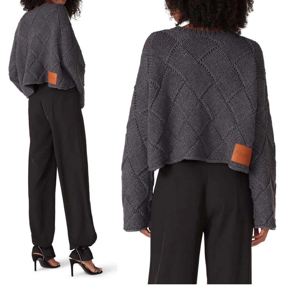 JW Anderson XS/S Cropped Merino Wool-blend Knit Sweater In Gray